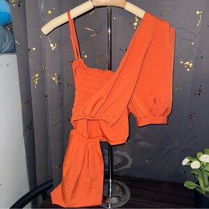Orange Half Sleeve Crop Blouse